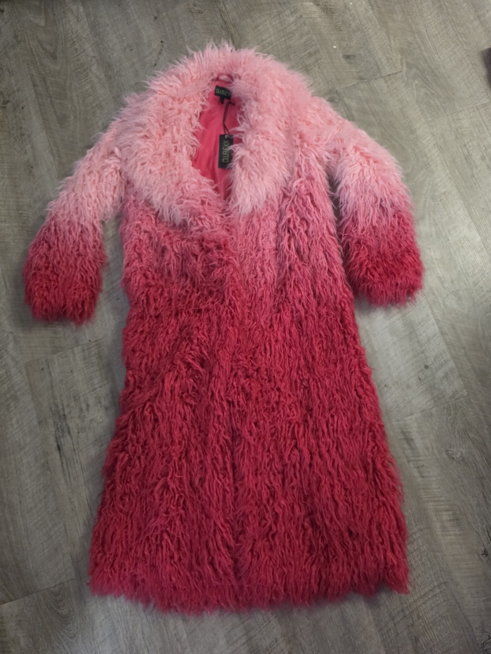 NWT Dolls Kill Club EXX Small Pink Ombre Faux Fur Long Coat - Women